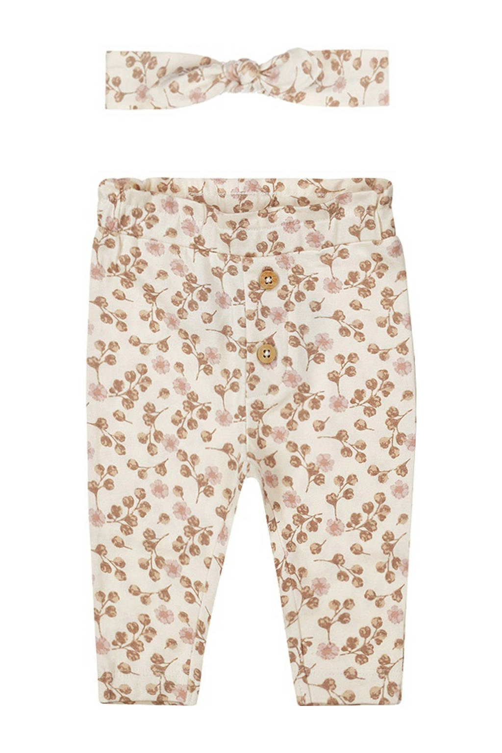 Dirkje babybroek + haarband lichtbruin/roze/ecru