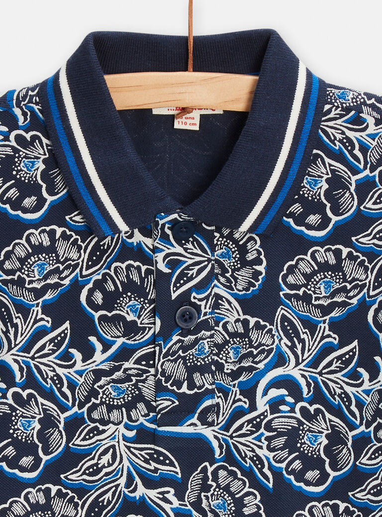 Polo bleu marine imprimé fleuri pour garçon