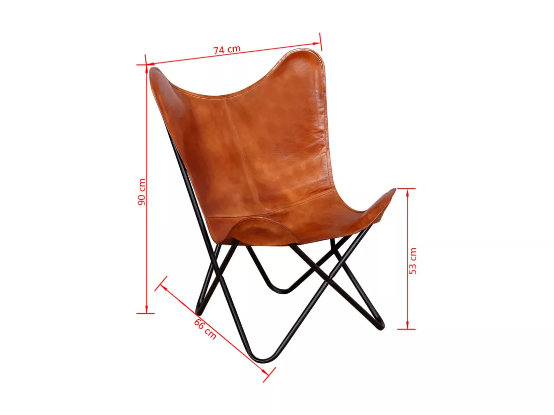 Fauteuil papillon Marron Cuir véritable