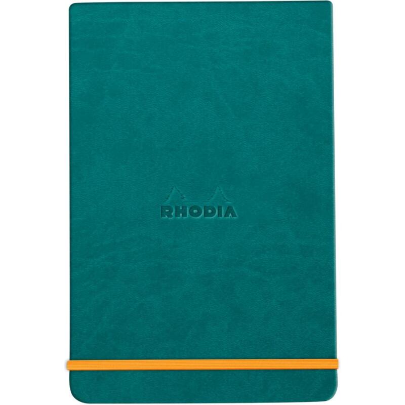 Rhodiarama Webnotepad rembordé rigide A5 192 pages ligné microperforé papier ivoire 90g fermeture élastique - Paon