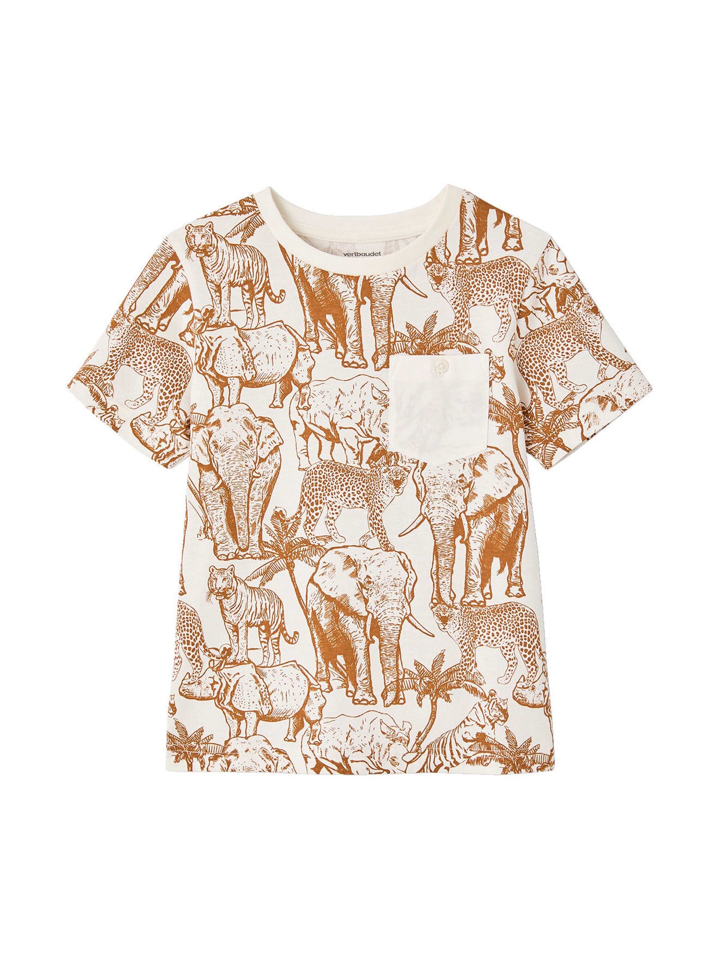 Vertbaudet Jungen T-Shirt, Print und Brusttasche wollweiß