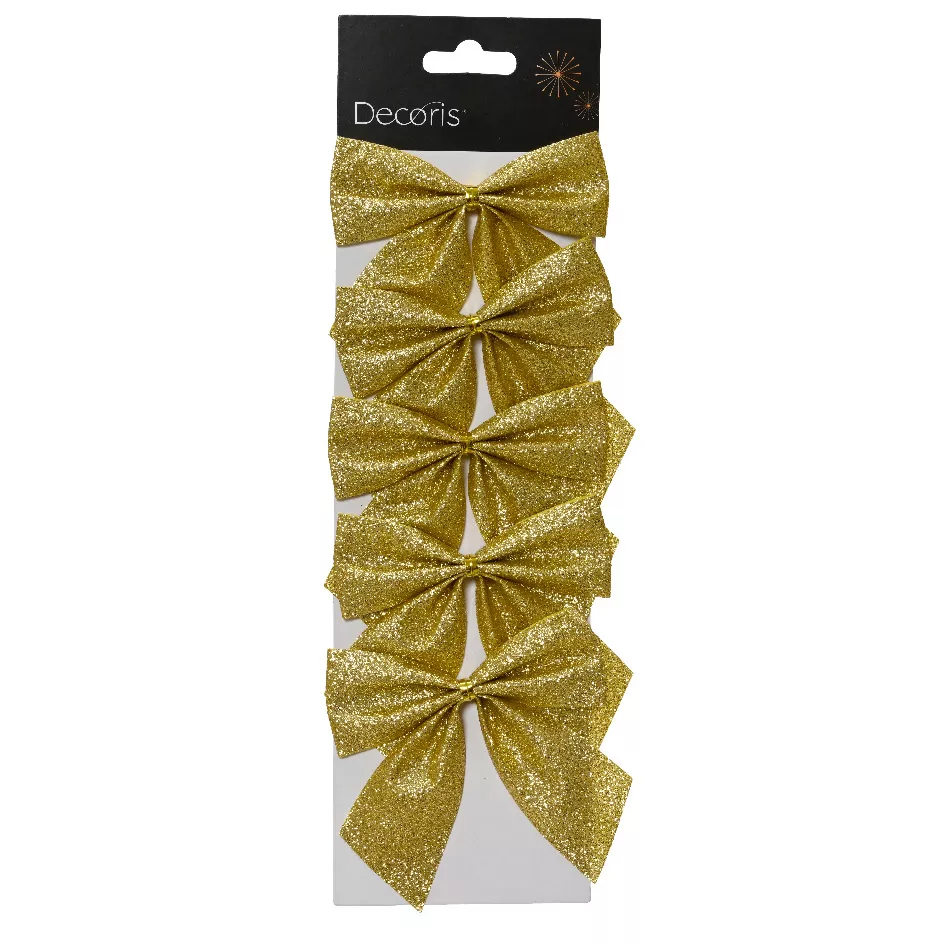 Lot de 5 nœuds de Noël (H9 cm) Scintillant Or