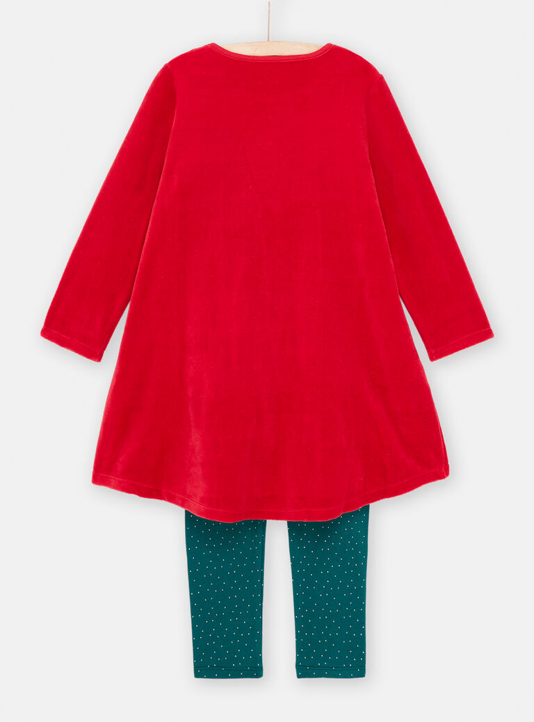 Chemise de nuit de Noël rouge et pantalon vert pour fille