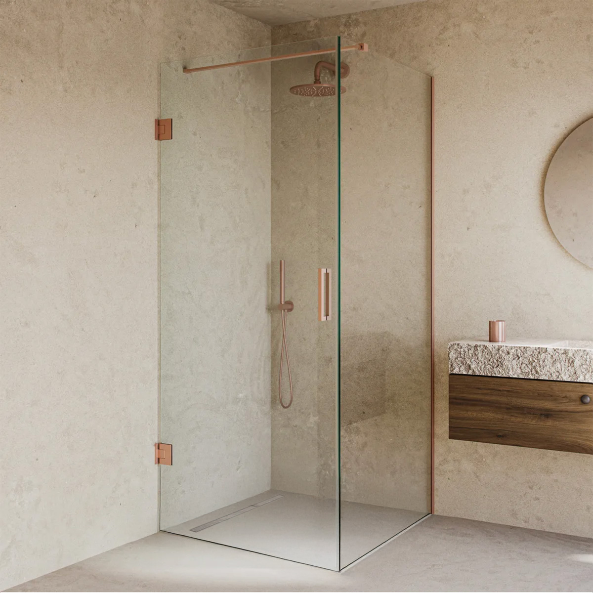 Saniclear Modern Copper douchecabine 90x90 geborsteld koper