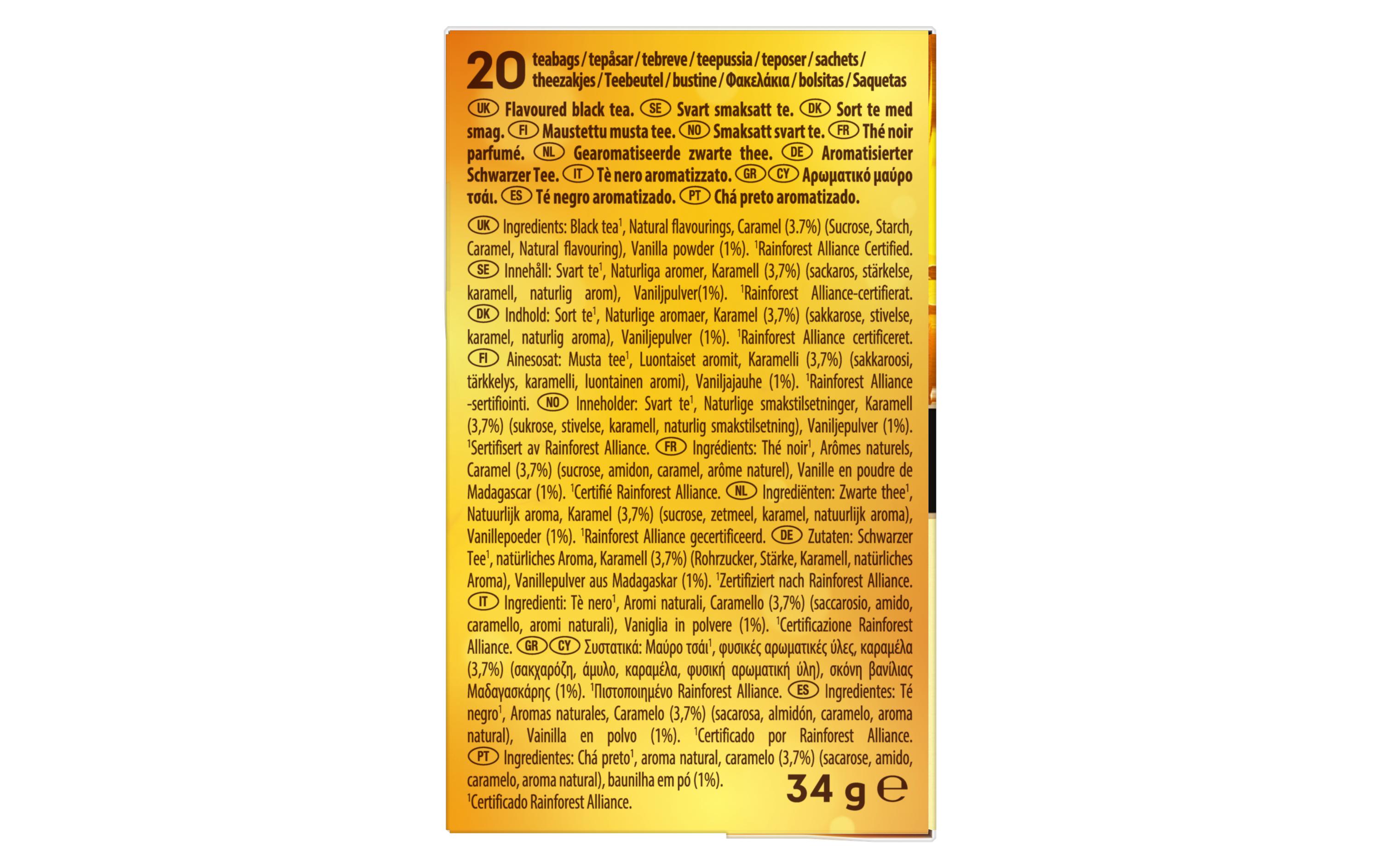 Teebeutel Schwarztee Vanilla Caramel 20 StückTee mit Vanille aus Madagaskar und Karamellflocken