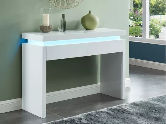 Console EMERSON II - LEDs - 2 tiroirs - MDF laqué blanc