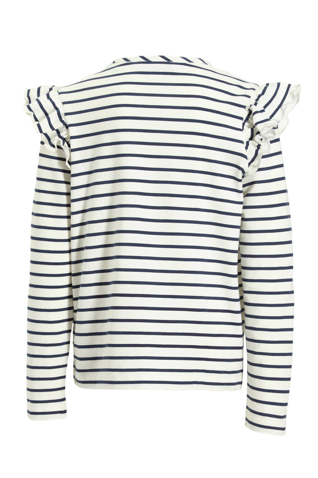 anytime longsleeve met ruffles wit / donkerblauw
