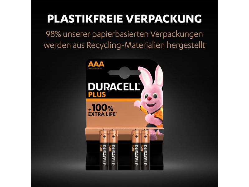 Duracell Batterie Plus Power AAA , 4 Stück AAA/LR03, 4 Stück