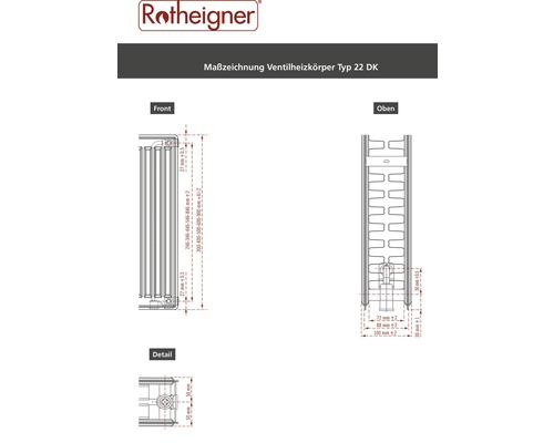 Rotheigner ventielradiator type DK (22) 6-weg (onder of zijkant) 500 x 400 mm wit zonder montagebeugels