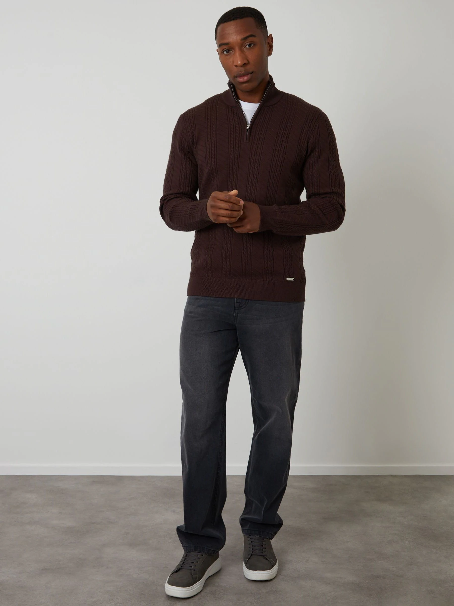 Bruin - Threadbare Cable Knit Quarter Zip Jumper