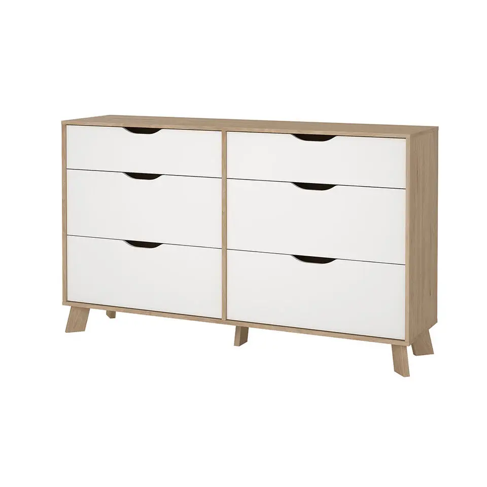 Hioshop Ikast kommode 6 lades eiken decor- wit