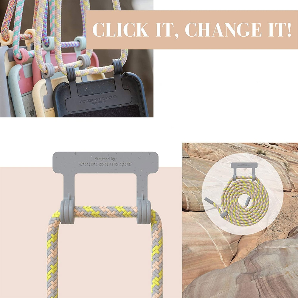 (150cm) Change Necklace OEKO-TEX® Baumwolle Kordel Handykette (CHA046) - Pastel Gray