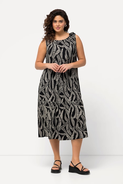 Jerseykleid, geraffter Ausschnitt, Rundhals, ärmellos