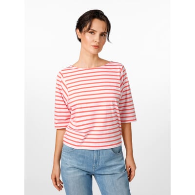 Damen-Halbarmshirt, Weiß-Koralle