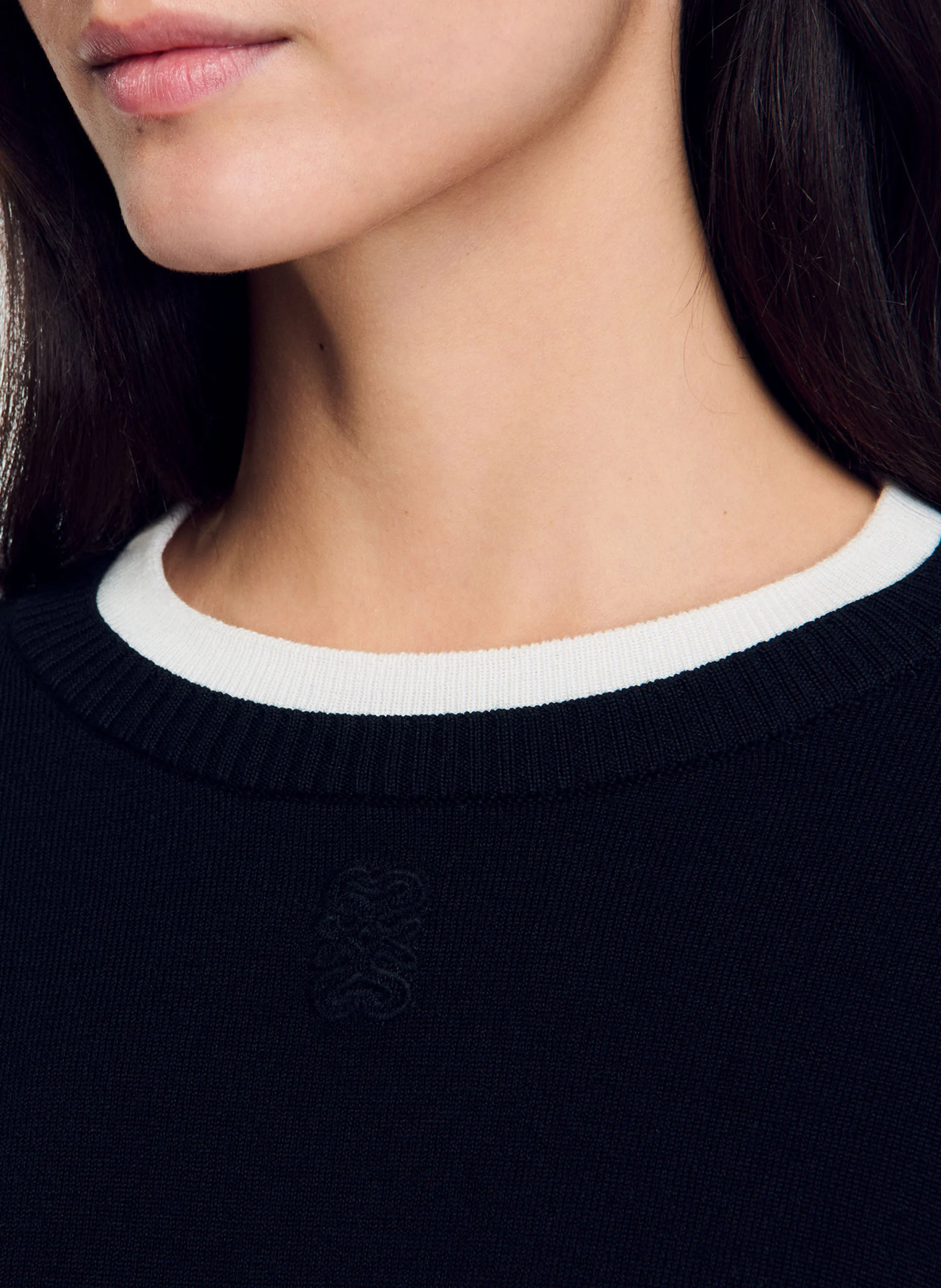 Pull col rond droit en laine mélangée | Noir