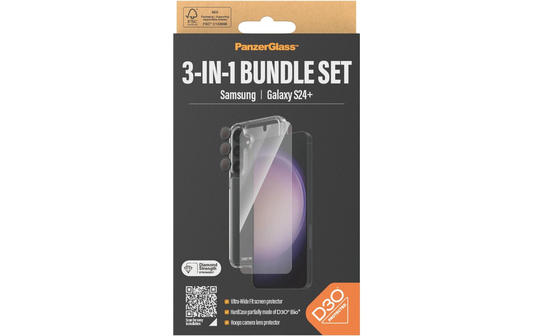 3-in-1 Bundle Galaxy S24+3-in-1 Set mit Bildschirmfolie, Schutzhülle und Kamera-Schutz für das Samsung Galaxy S24+