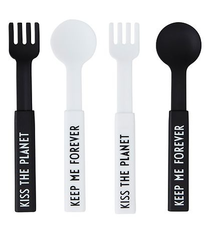 Design Letters Bestik - 2 S?t - To Go - Sort/Hvid m. Tekst