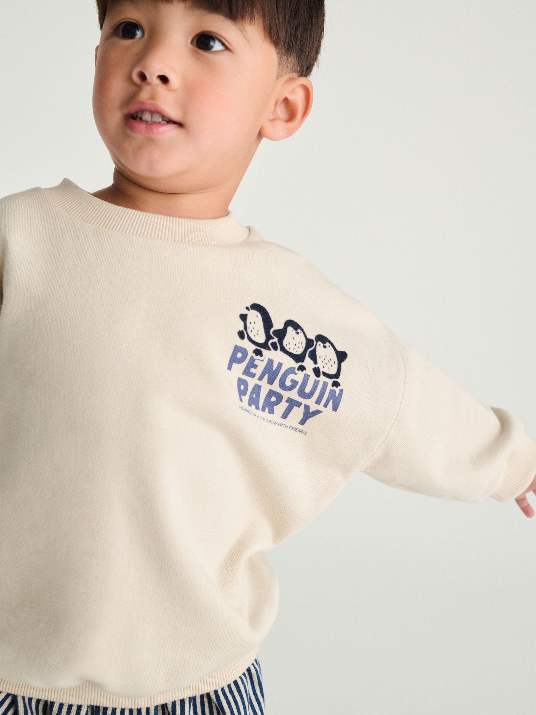 Ecr-wit met pinguïn - Set met sweatshirt en joggingbroek met strepen (3mnd-7jr)