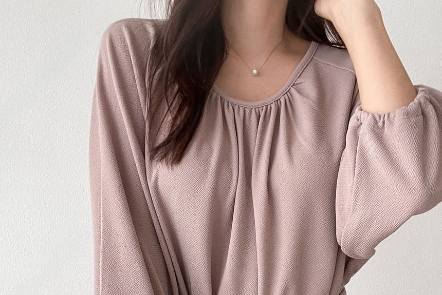 Chubby Girl - 3/4-mouw effen losse midi-jurk