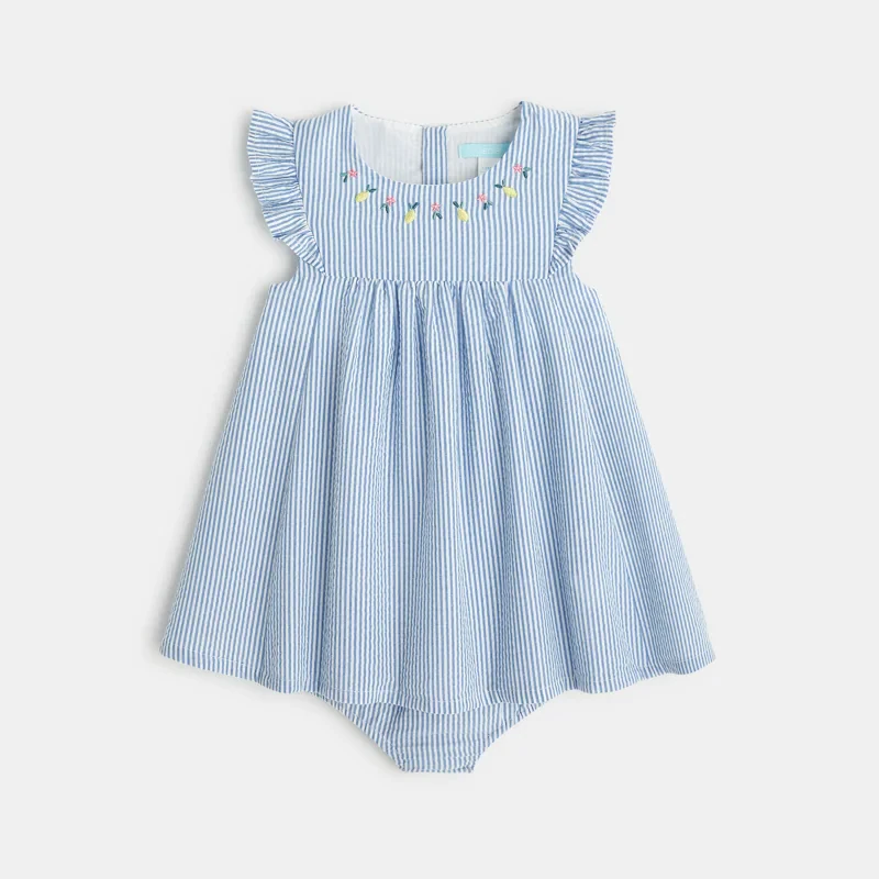 Robe rayée seersucker bleu bébé fille Bleu