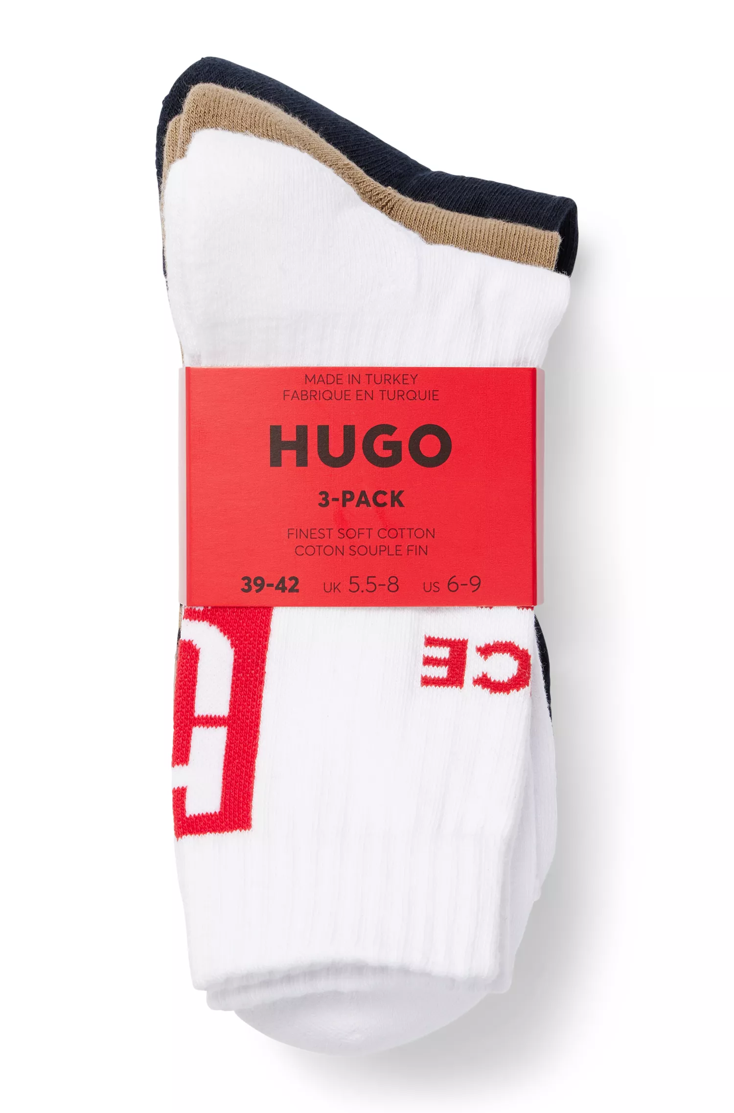HUGO Vermelho - Pacote com três pares de meias curtas de algodão misto com a marca.