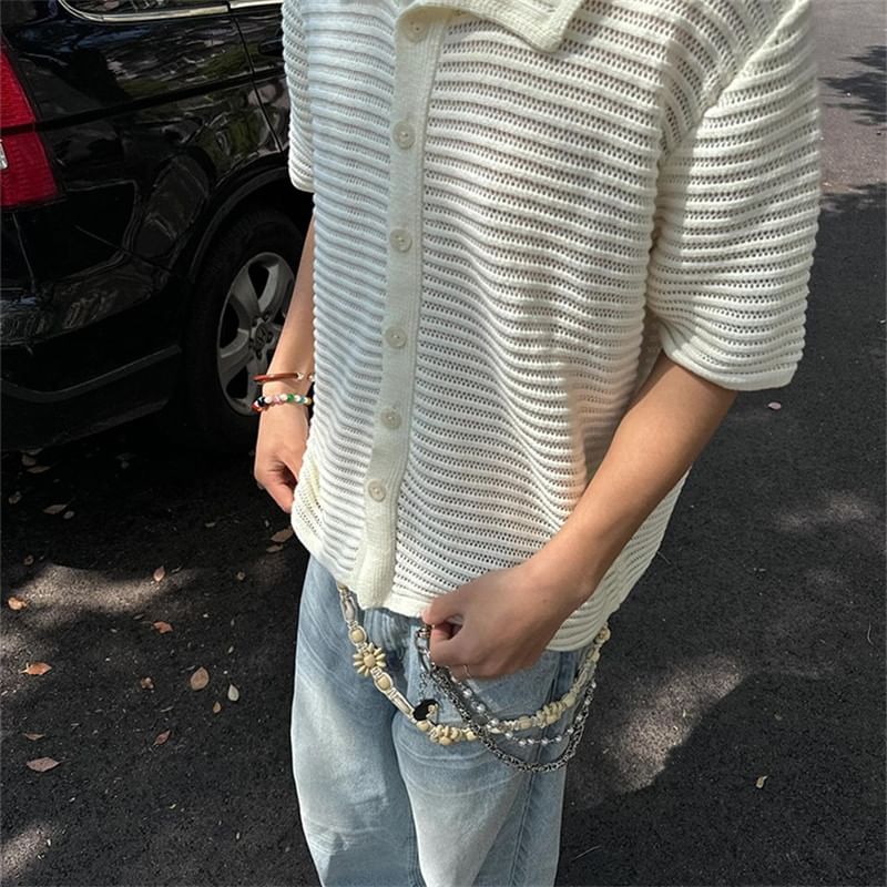 Freehop - Poloshirt met korte mouwen en effen pointellebreisel