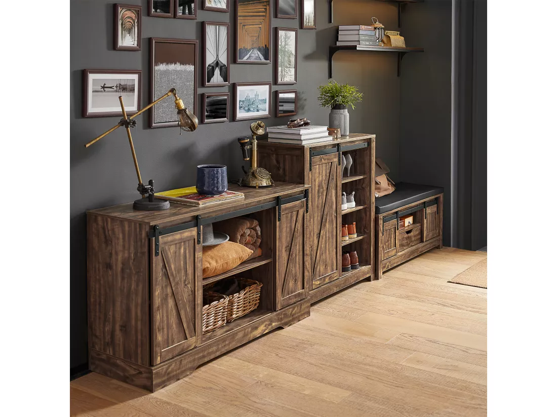 Meuble Bas Placard de Rangement Commode avec Porte de Grange Coulissante, FSB60-N