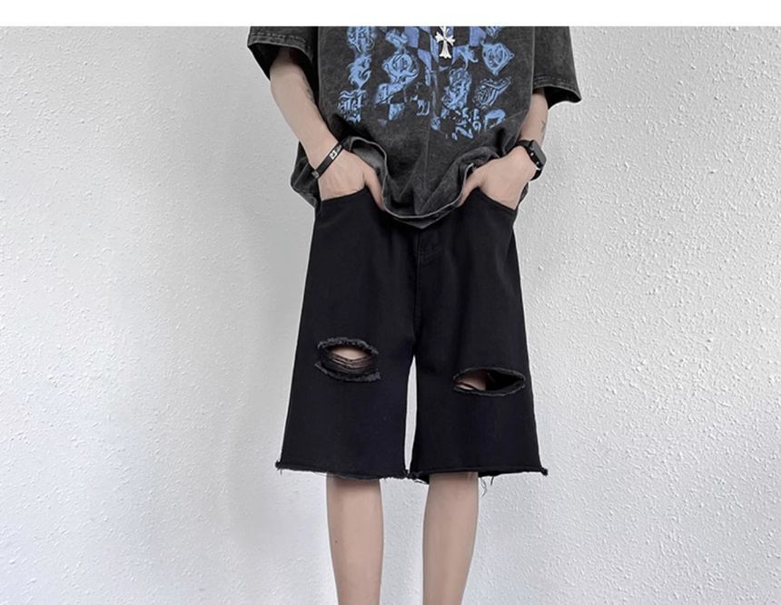 Diphon - Denim shorts met hoge taille en wijde pijpen