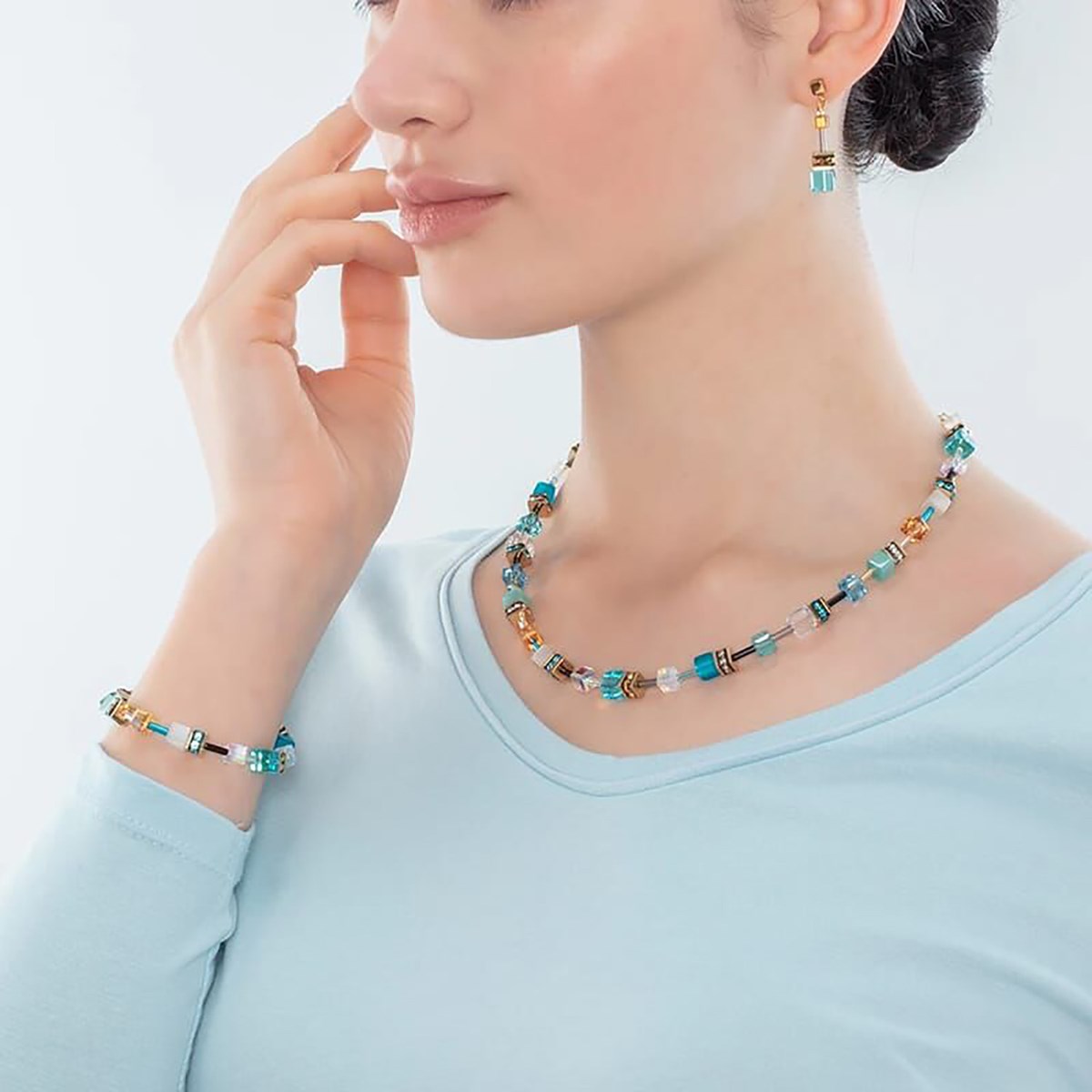 Collier Coeur de Lion Geocube bleu or