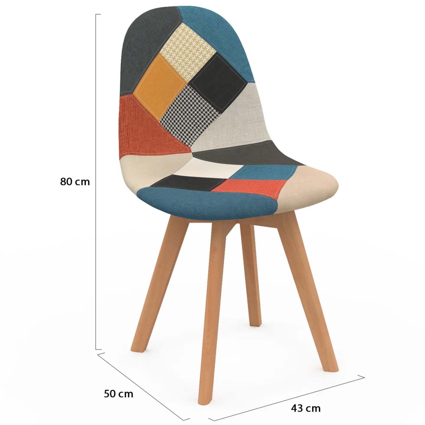 Lot de 4 chaises scandinaves SARA motifs patchworks multi-couleurs