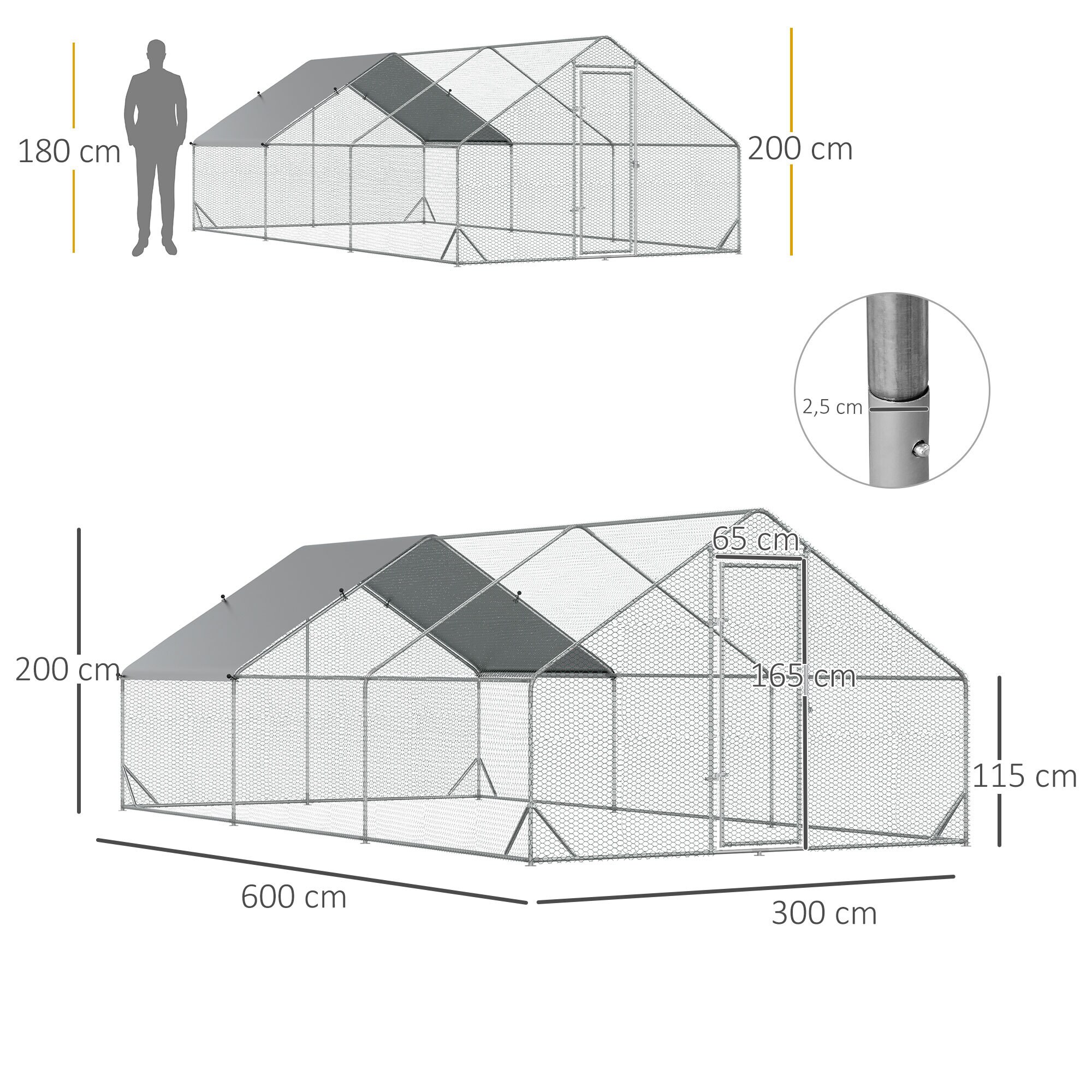 PawHut Hühnerstall mit Plane bunt 300L x 600B x 200H cm
