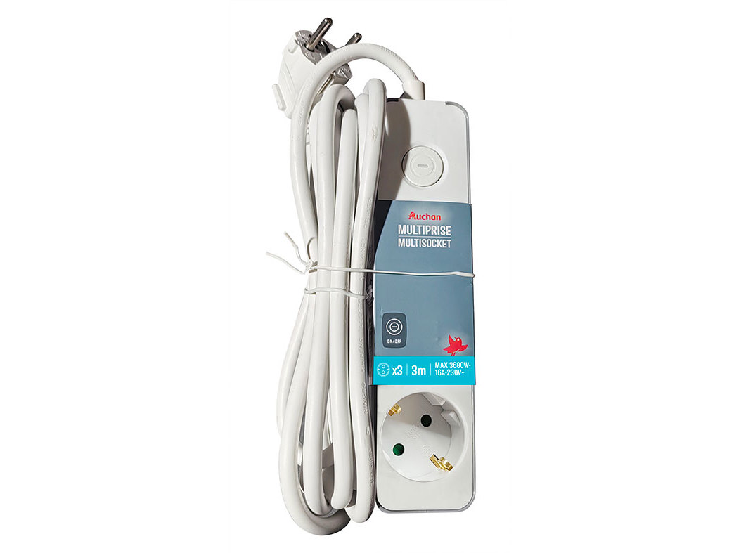 BLOCO MULTITOMADA AUCHAN 3ENTRADAS COM INTERRUPTOR 3M