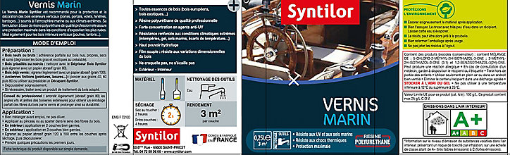 Vernis extérieure et intérieure marin bois Syntilor ambre satiné 0,25L