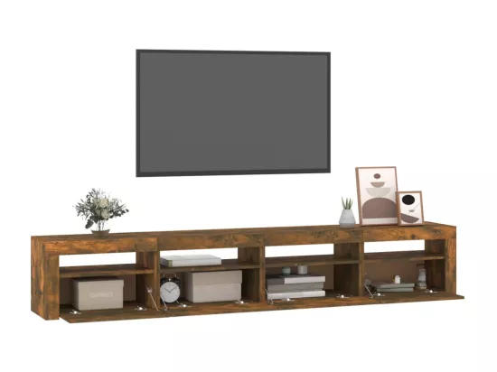 Meuble TV avec lumières LED Chêne fumé 240x35x40 cm