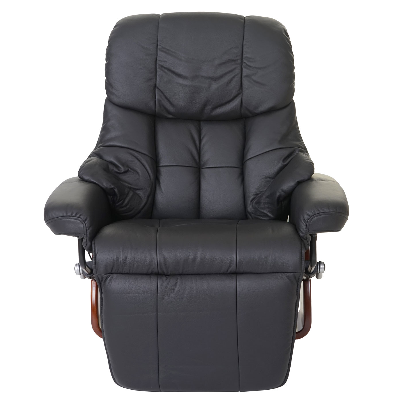 MCA Relaxsessel Windsor 2, Fernsehsessel Sessel, Echtleder 150kg belastbar ~ schwarz, Walnuss-Optik