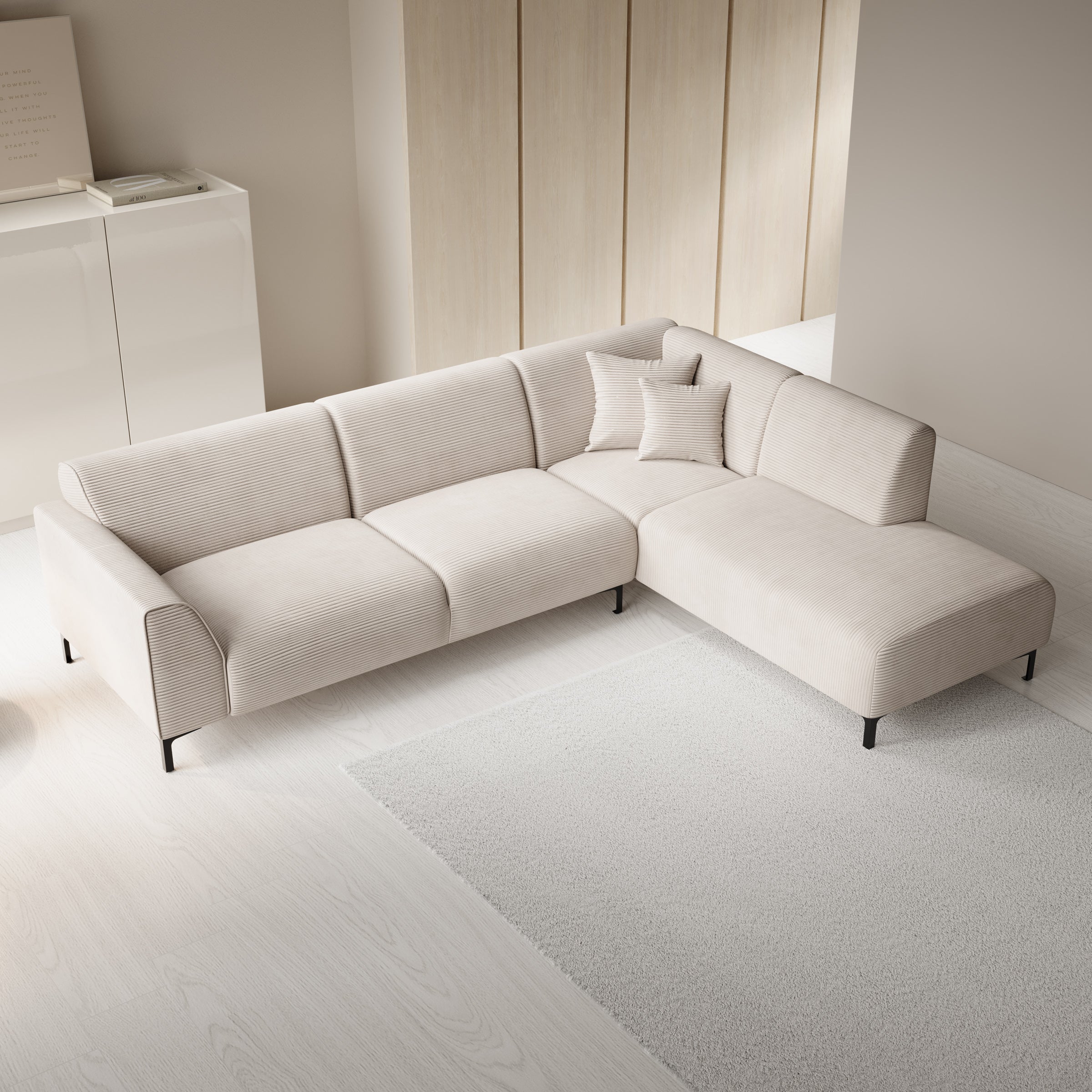 Moana - Hoekbank 4-zits met chaise longue - Ribstof beige - Rechts