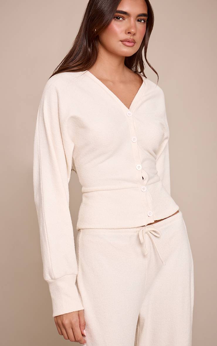 Ecru Gilet Boutonné Côtelé Doux