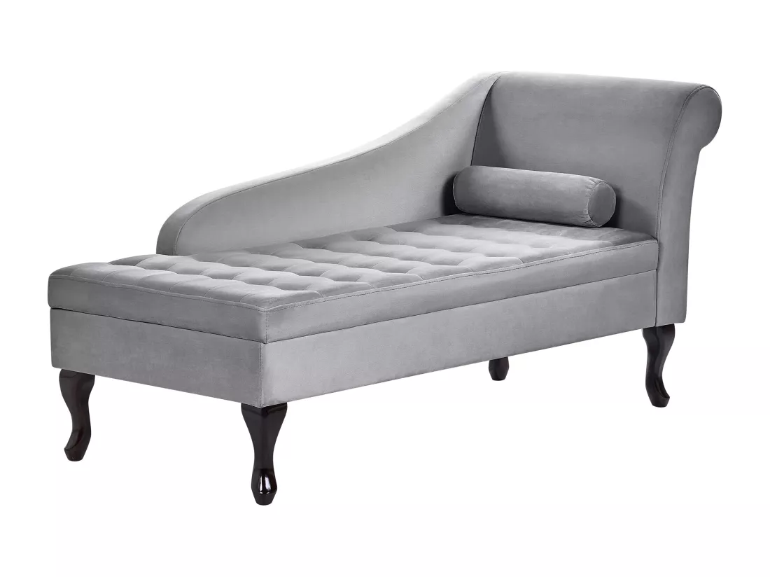 Chaise longue côté droit en velours gris clair avec rangement PESSAC