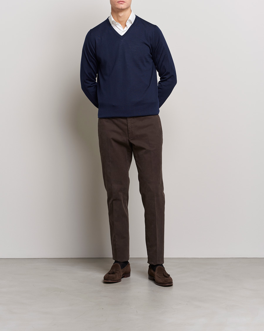Stenströms Merino V-Neck Navy