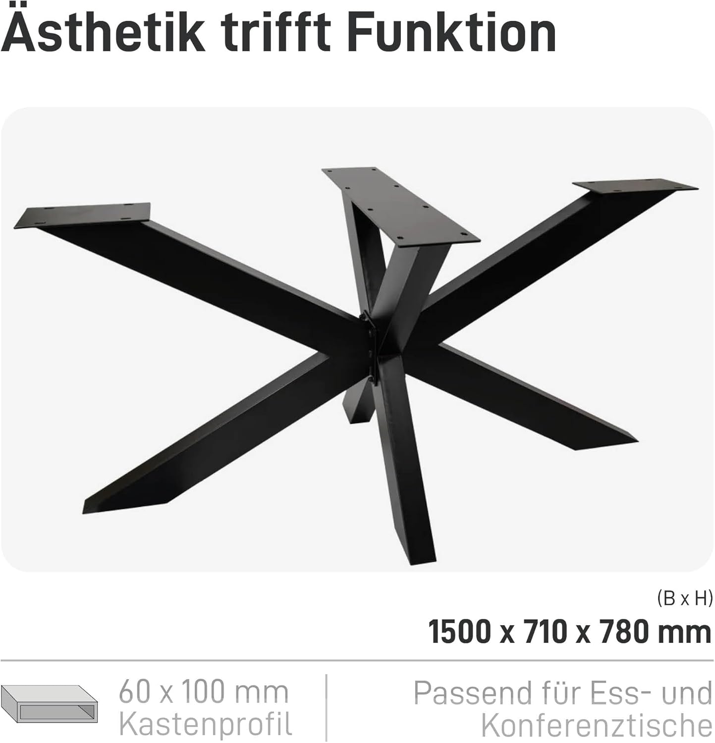 Natural Goods Berlin Spider Tisch-Gestell | Schwerlast Beine aus Metall in Schwarz | Einfache Montage | Kufen für DIY-Projekte wie Couchtisch & Esstisch | Füße 71x78x150 cm