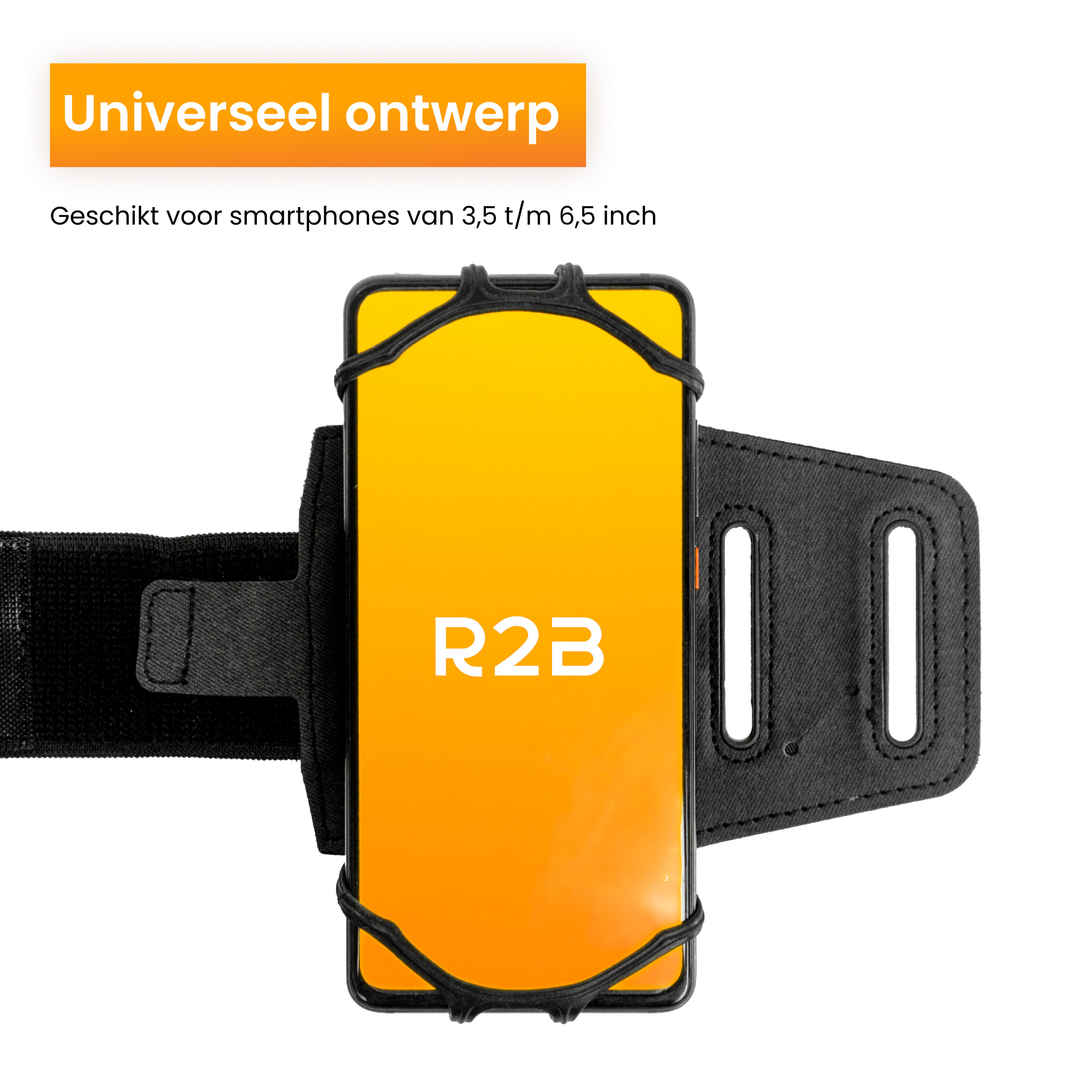 R2B Sportarmband 360 graden rotatie - t/m 6,5 inch - Zwart