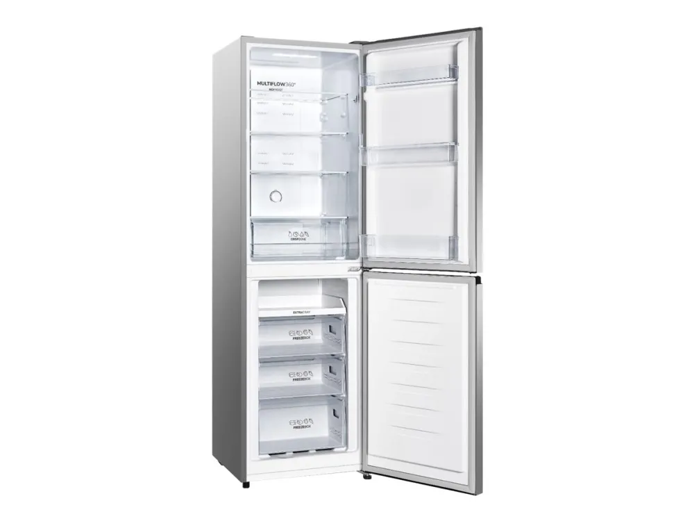 Gorenje Essential NRK418ECS4 - Køleskab/fryser - bund-fryser - bredde: 55 cm - dybde: 55.7 cm - højde: 182.4 cm - 256 liter - Klasse E - grå