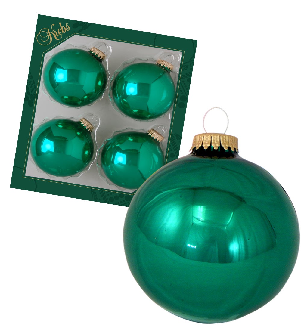 Smaragdgroene glanzende glazen ballen van 8 cm, effen, 4 stuks, kerstballen, kerstversieringen, kerstversieringen voor de kerstboom