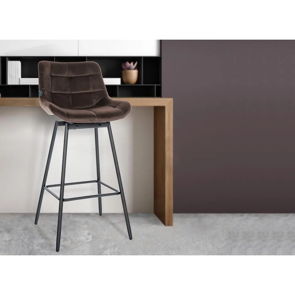 CLP Barkruk Weston zwart Frame - Fluweel - bruin