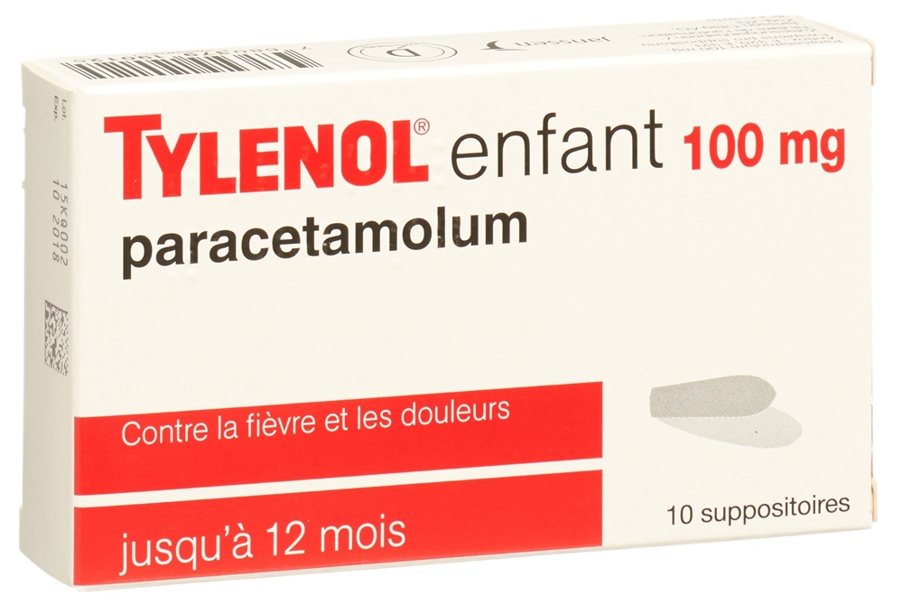 Tylenol Kinder 100 mg<br>10 Stück, Blister, Zäpfchen