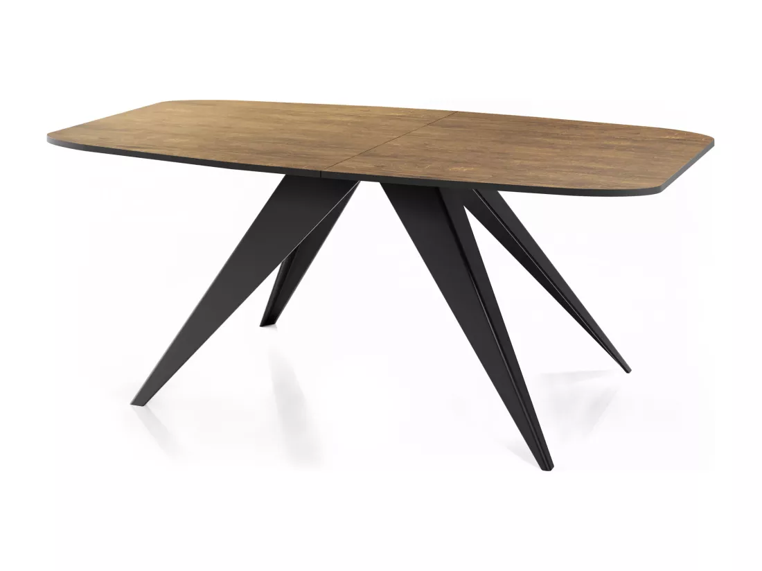 Table à Manger Extensible Style Loft - Table Industrielle Avec Pieds Métalliques Noirs - Design Moderne Pour Salon - 160 Cm Extensible à 200 Cm - Chêne Lefkas