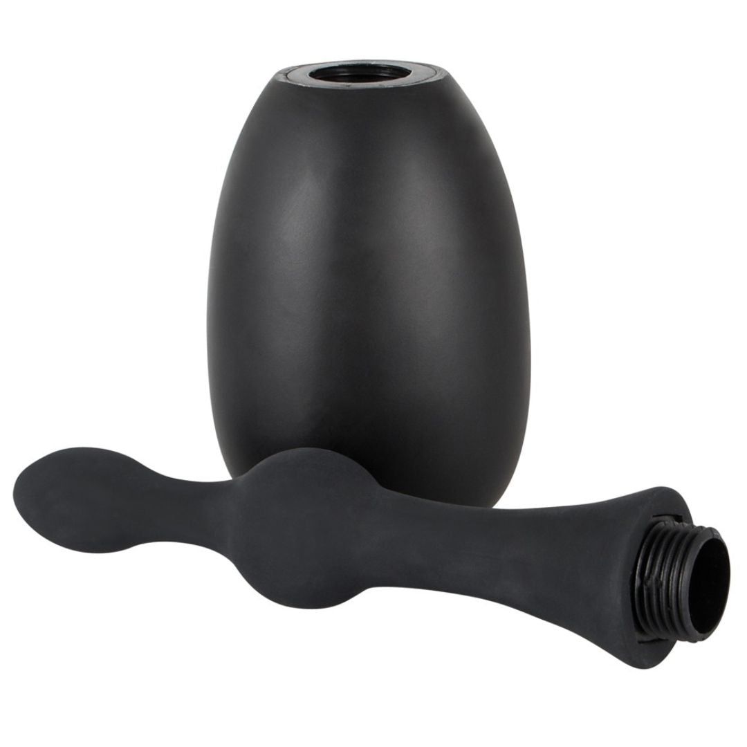 Silikon Analdusche mit stimulierenden Kugeln | mit Schraubgewinde und Pumpball | Black Velvets