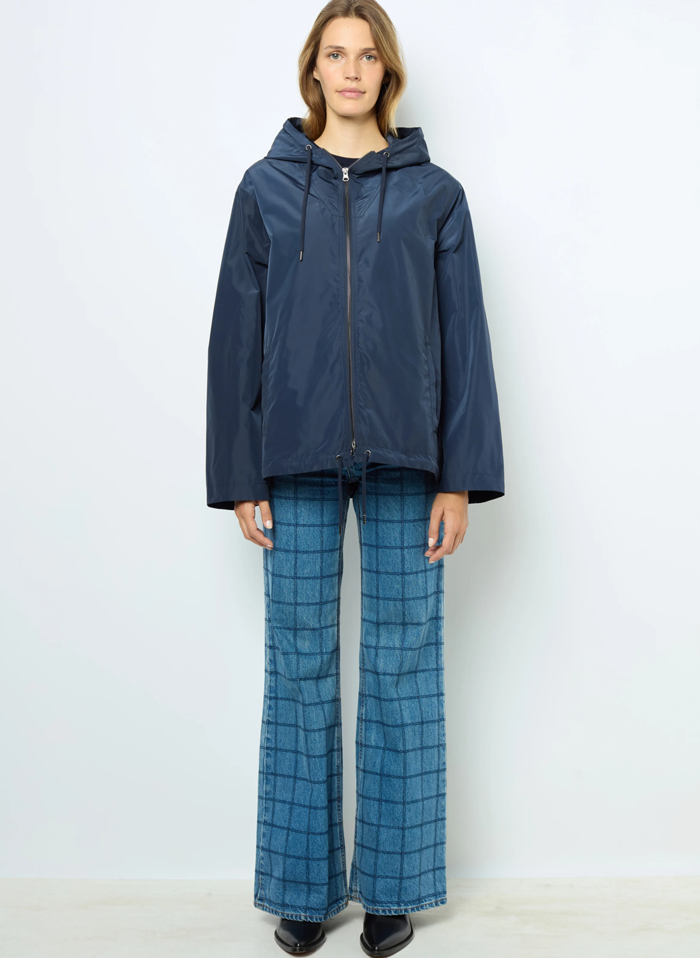 Parka droite col montant à capuche | Bleu