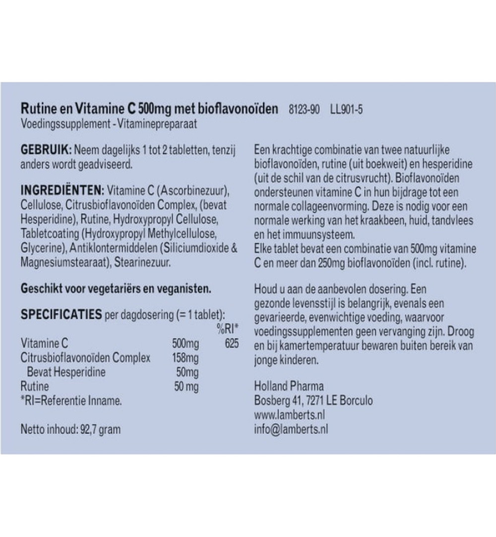 Lamberts Vitamine C 500mg rutine & bioflavonoiden (90 tabletten)