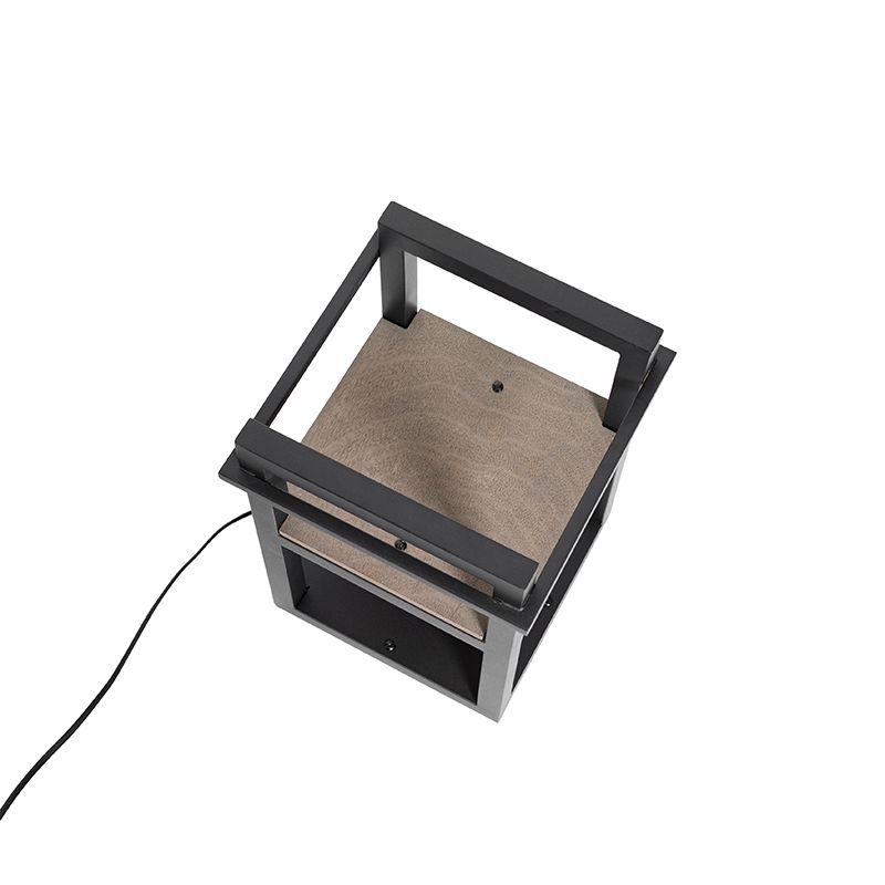Industriële tafellamp zwart met hout - Cage Rack